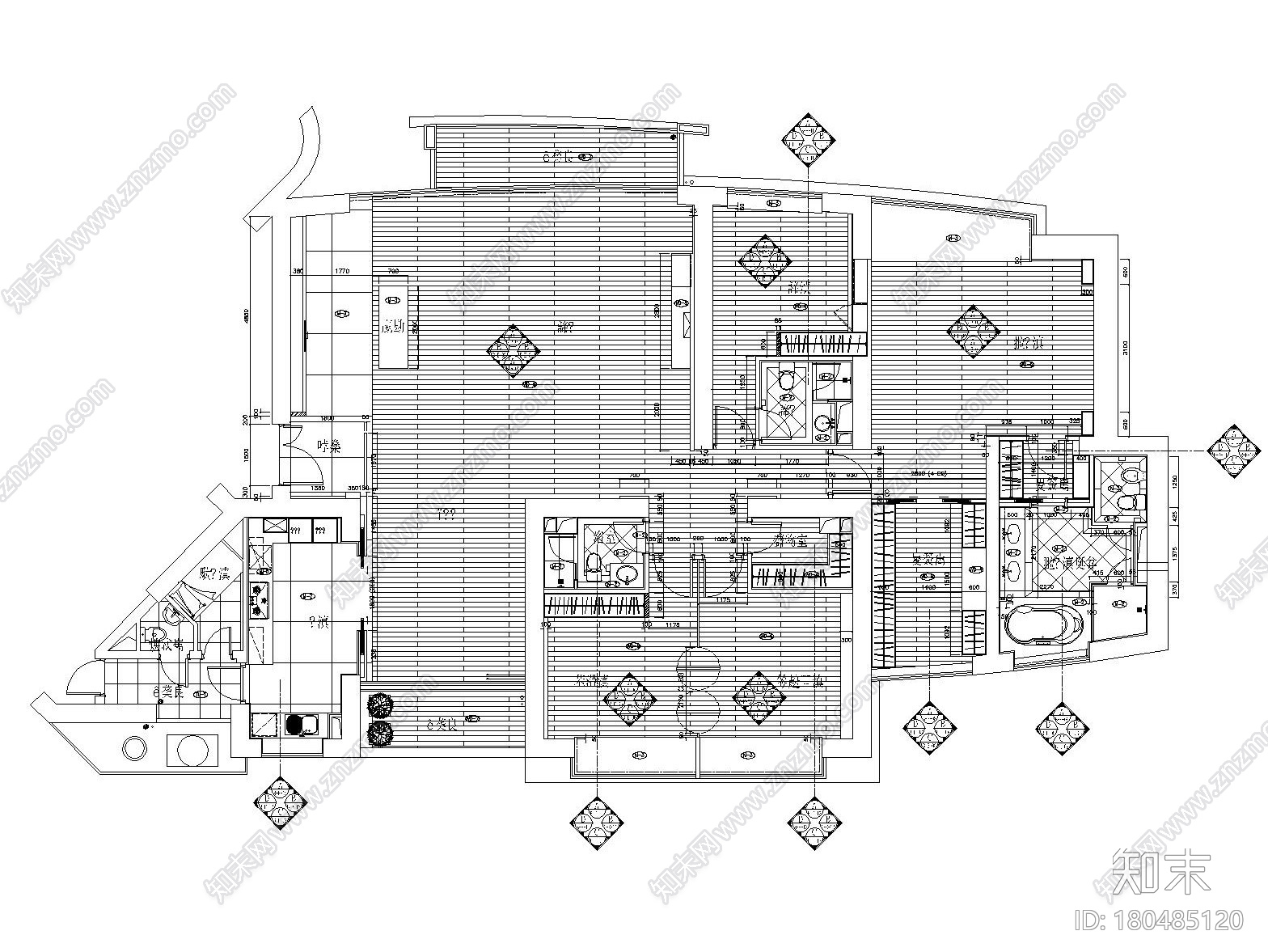 [上海]新中式风格样板间装修全套施工图（附效果图+实景...cad施工图下载【ID:180485120】