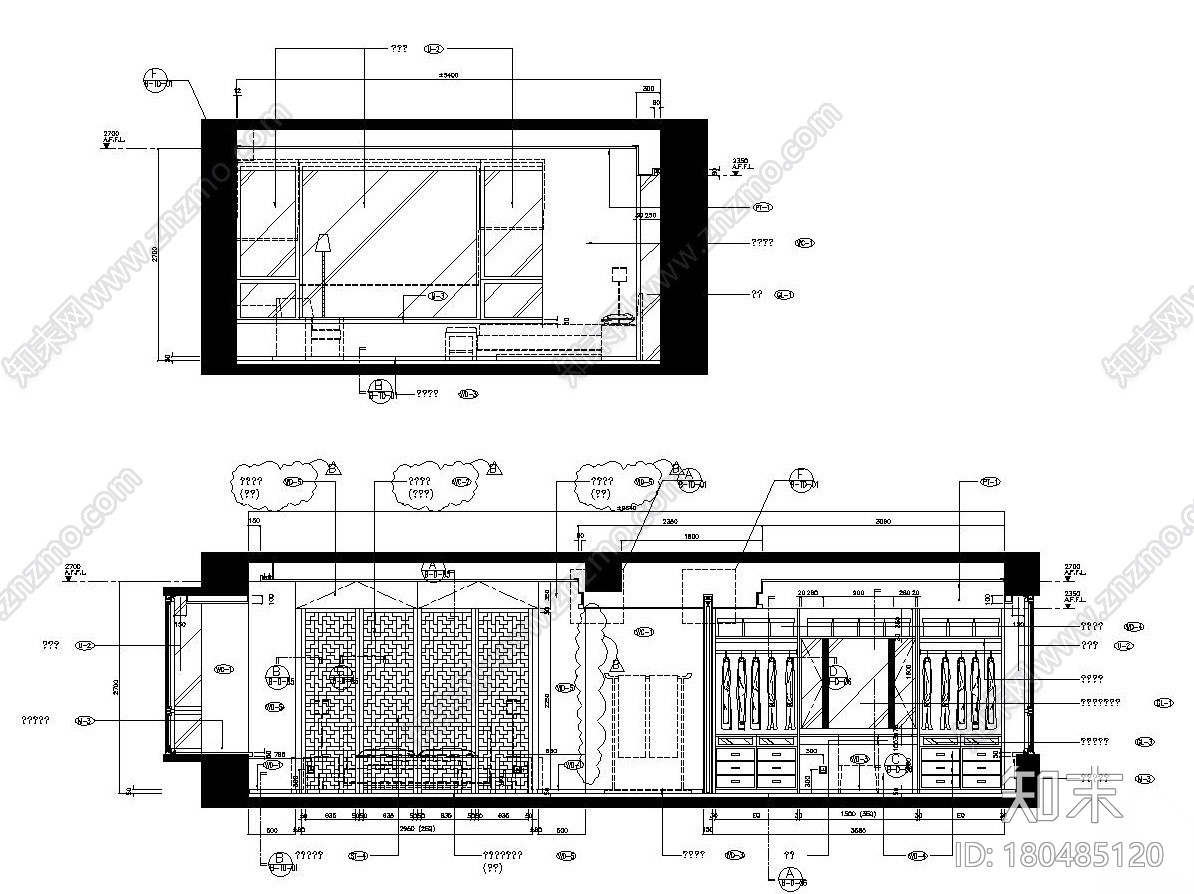 [上海]新中式风格样板间装修全套施工图（附效果图+实景...cad施工图下载【ID:180485120】