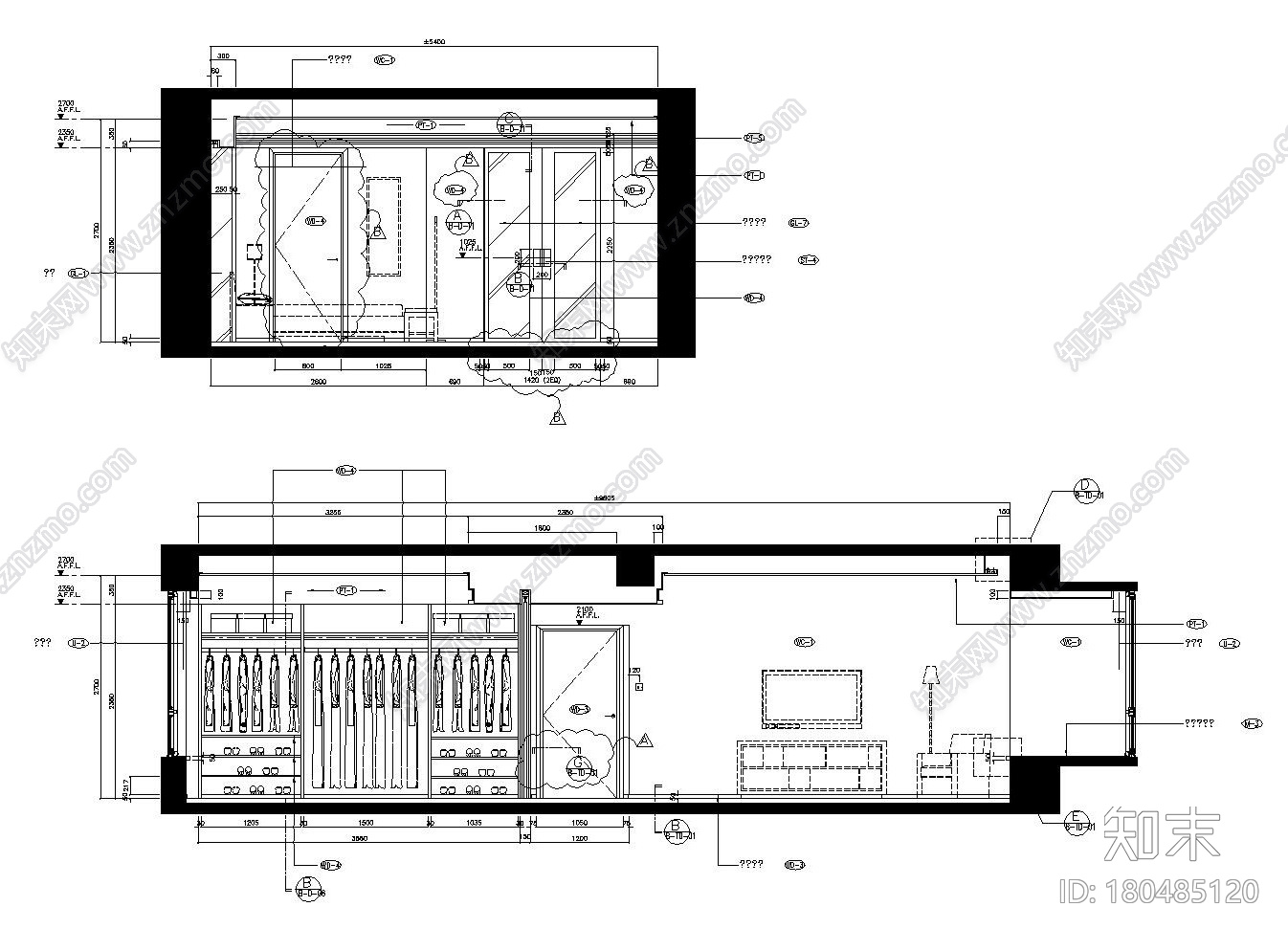 [上海]新中式风格样板间装修全套施工图（附效果图+实景...cad施工图下载【ID:180485120】