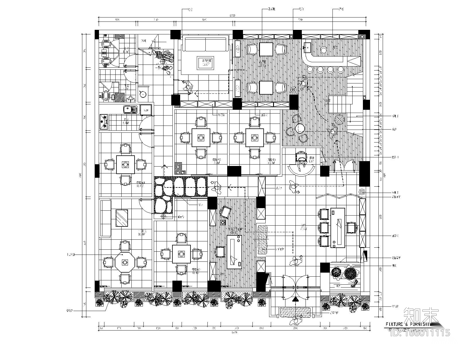 某地区天畝会所唐庄室内装修设计全套CAD施工图施工图下载【ID:166011115】