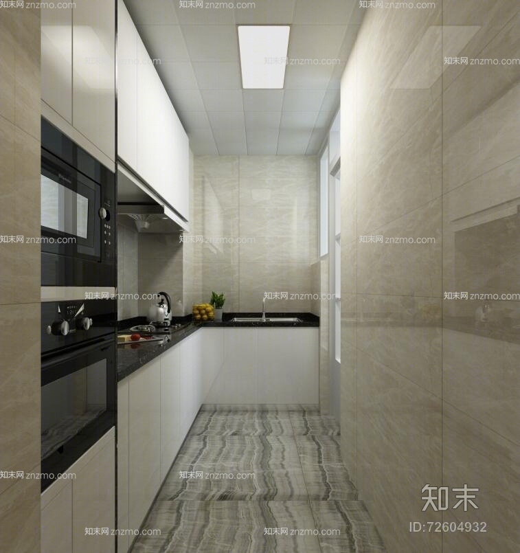 欧式简约白色木艺厨房壁柜3D模型下载【ID:72604932】