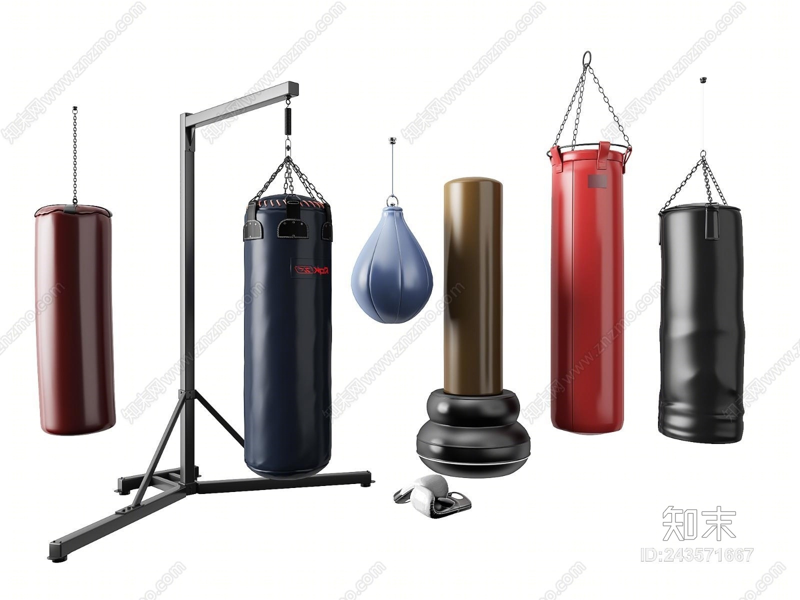 现代拳击沙袋健身器材3D模型下载【ID:243571667】