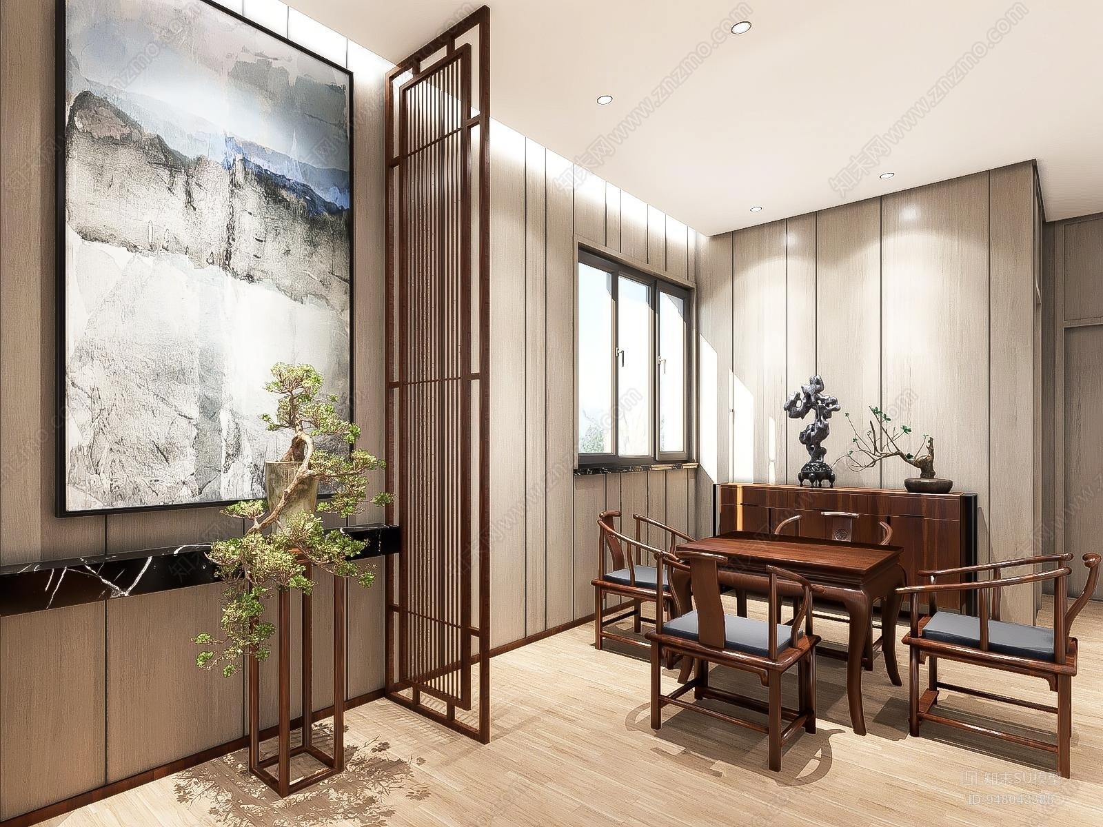 新中式茶室SU模型下载【ID:948043388】