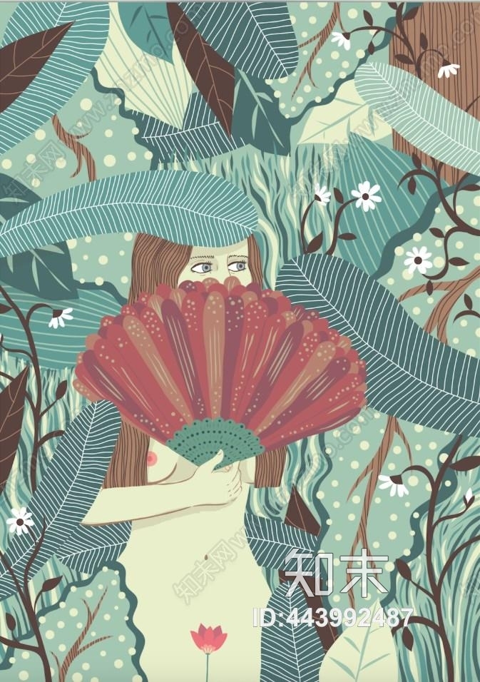 现代植物女性组合装饰绿色清新壁纸壁画贴图下载【ID:443992487】