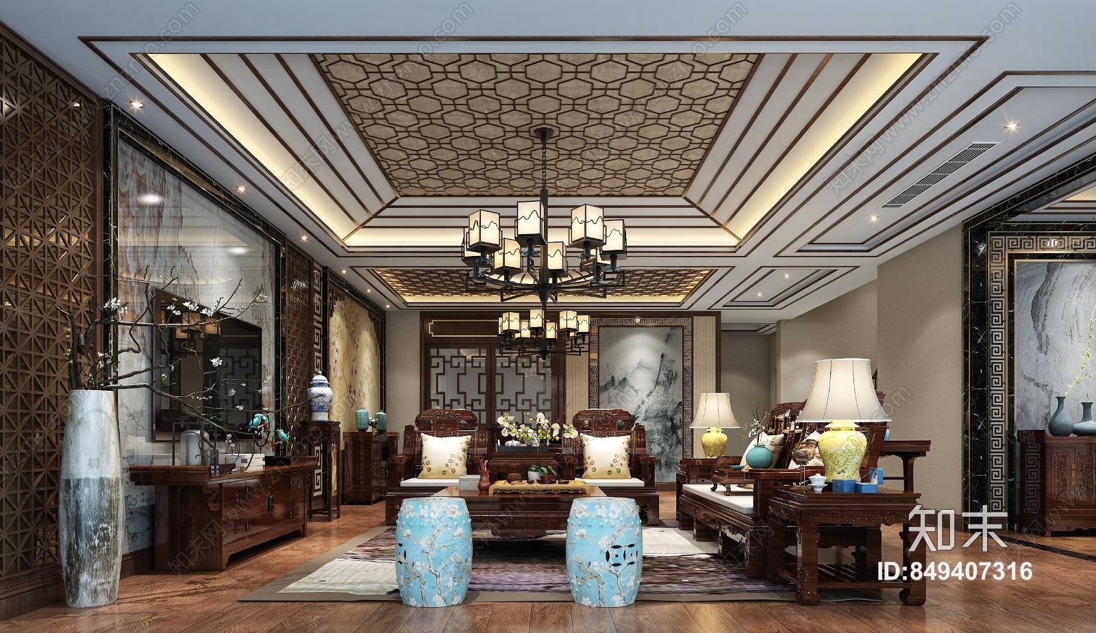 中式古典客餐厅3D模型下载【ID:849407316】