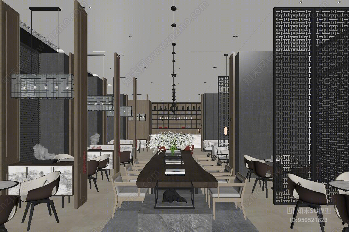 现代风格酒店餐饮SU模型下载【ID:950521823】