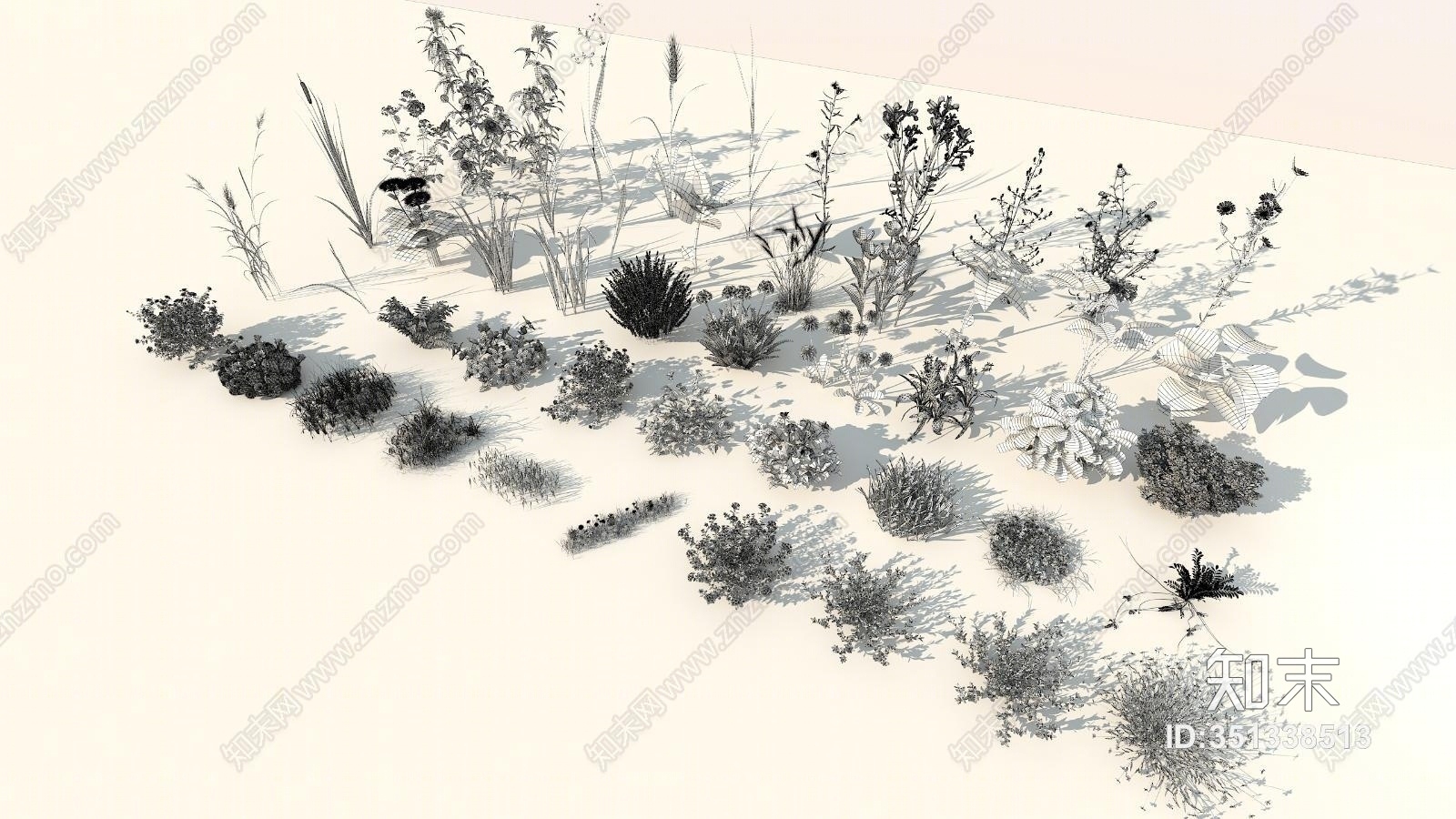现代花草组合3D模型下载【ID:351338513】