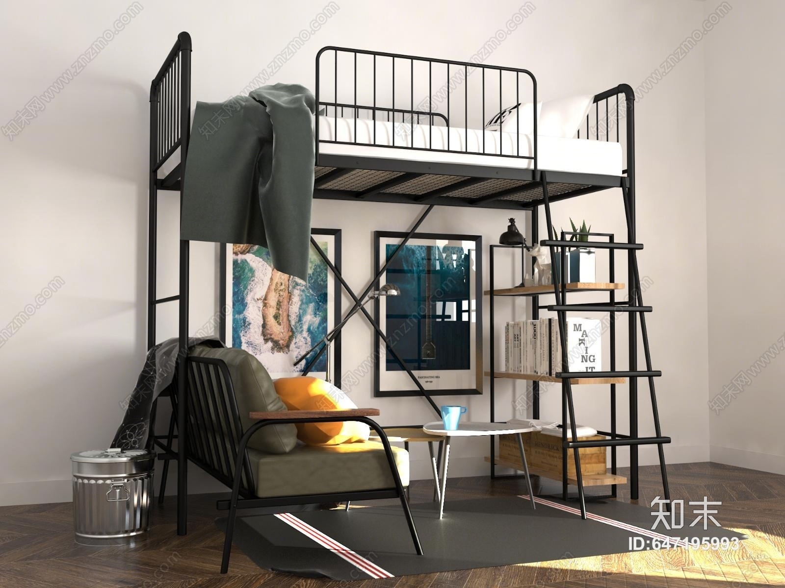 现代双层床3D模型下载【ID:647195993】