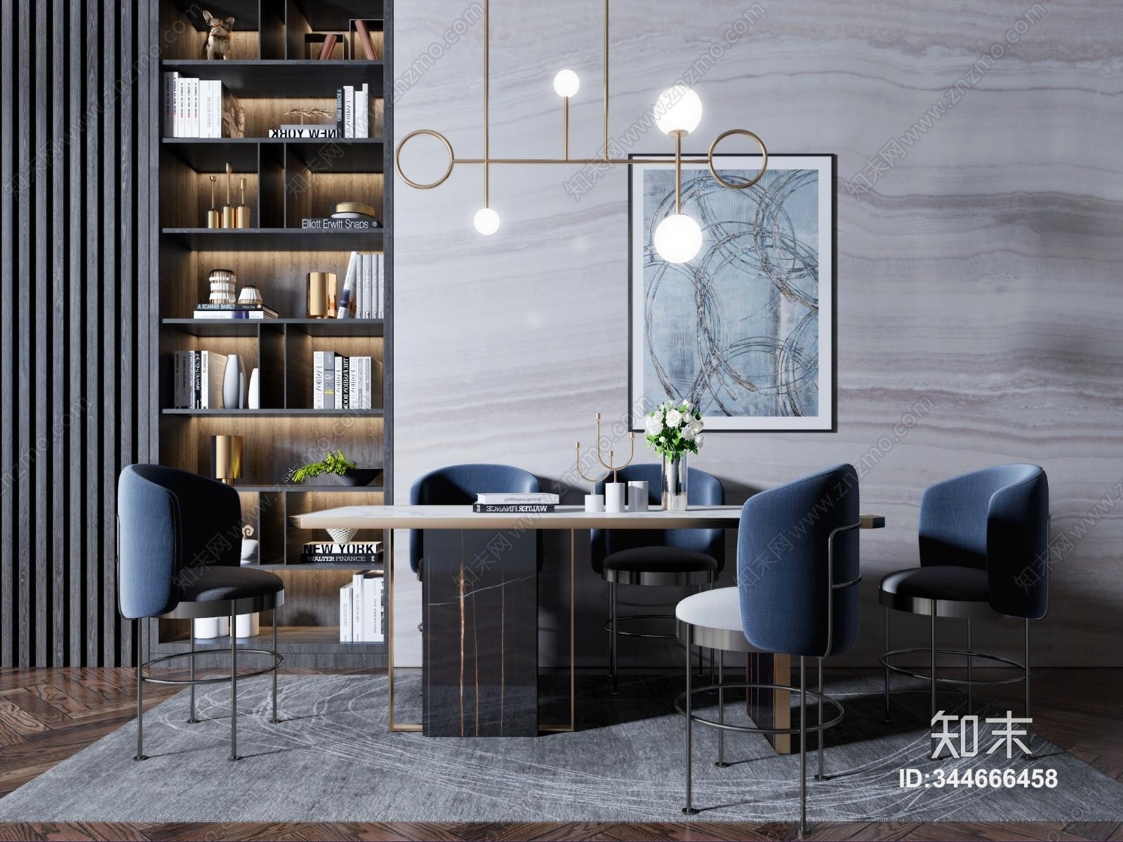 现代餐桌椅组合模型3D模型下载【ID:344666458】