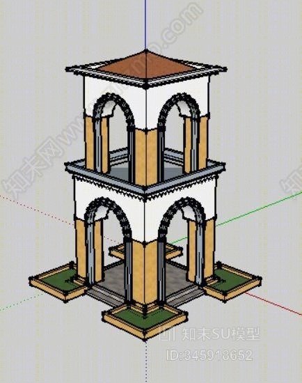 中式景观塔楼SU模型下载【ID:345918652】