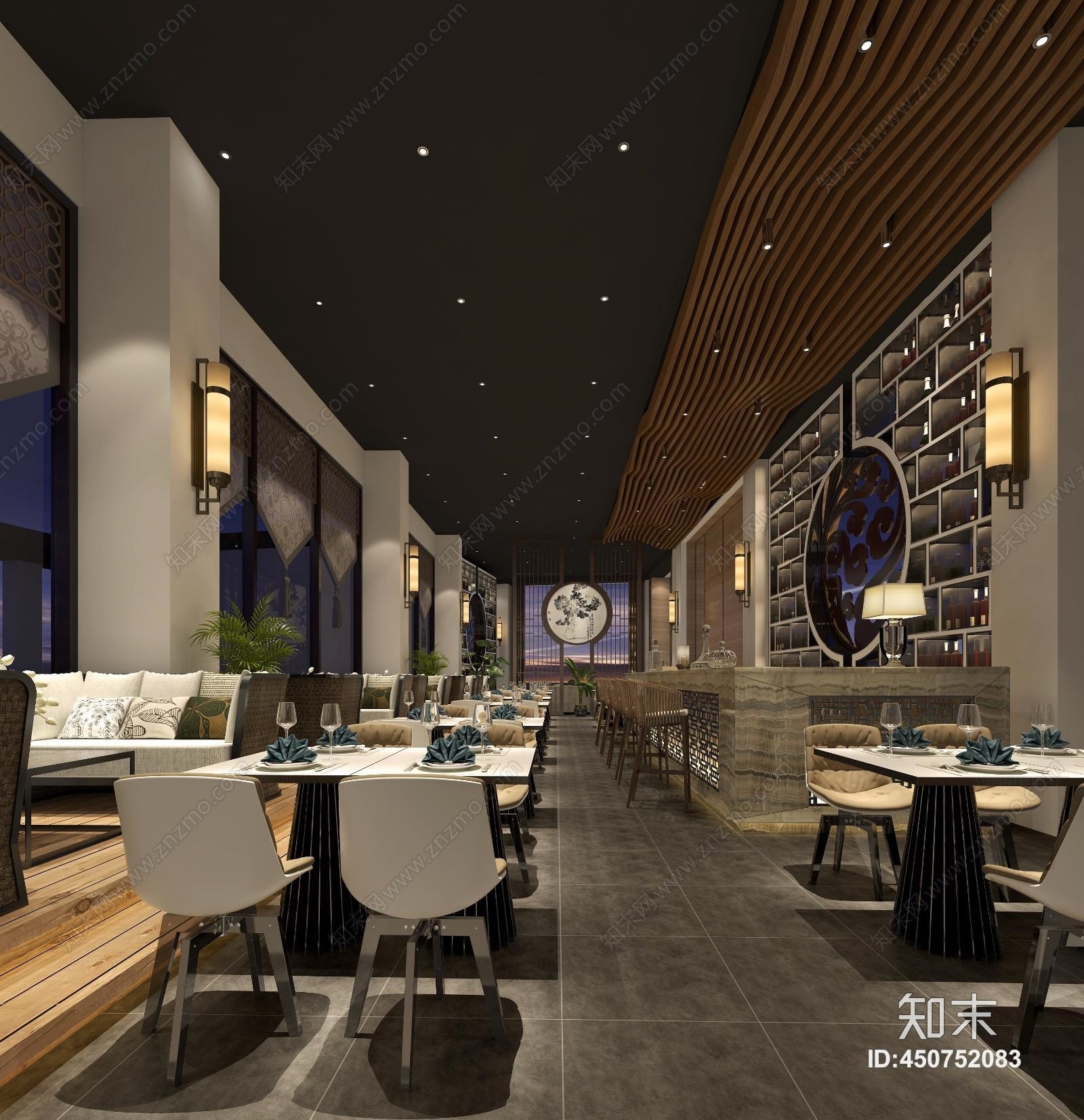 新中式餐厅3D模型下载【ID:450752083】