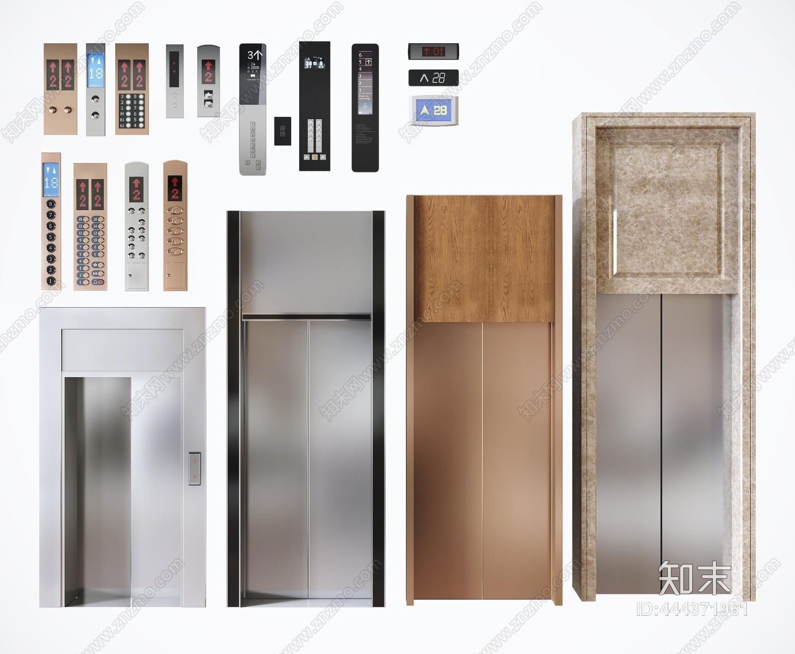 现代电梯门按键楼层显示器组合3D模型下载【ID:444371961】