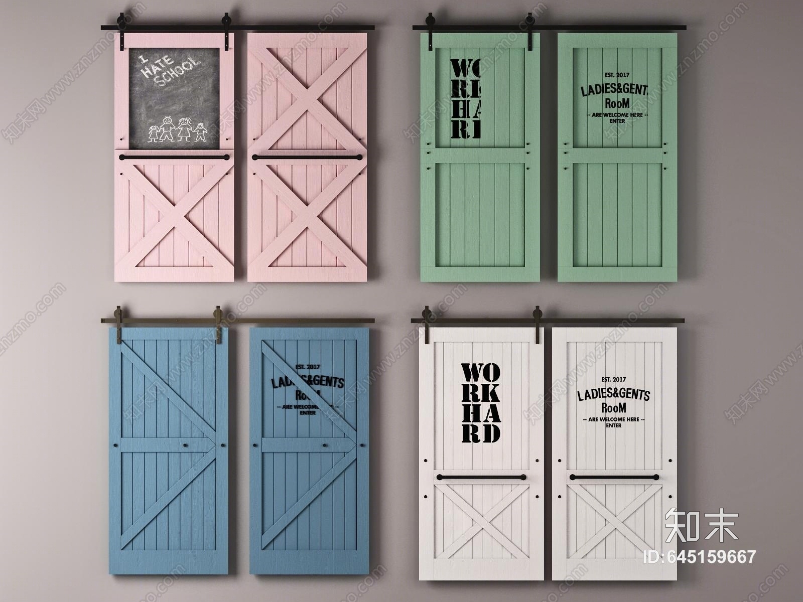 北欧实木谷仓门3D模型下载【ID:645159667】