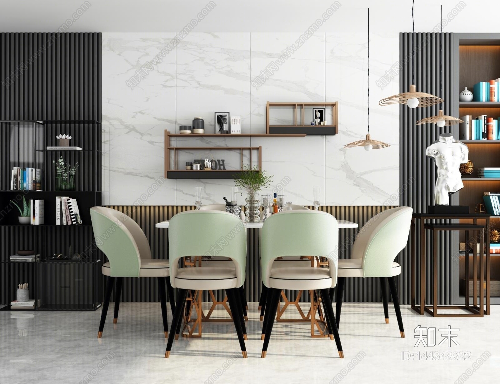 现代餐桌椅组合模型3D模型下载【ID:144348822】