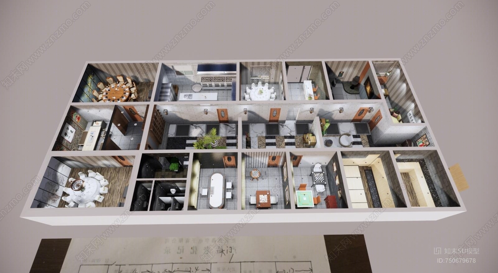 新中式风格娱乐室SU模型下载【ID:750679678】