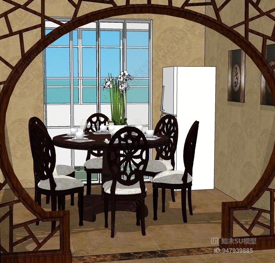 中式风格室内家装SU模型下载【ID:947939885】