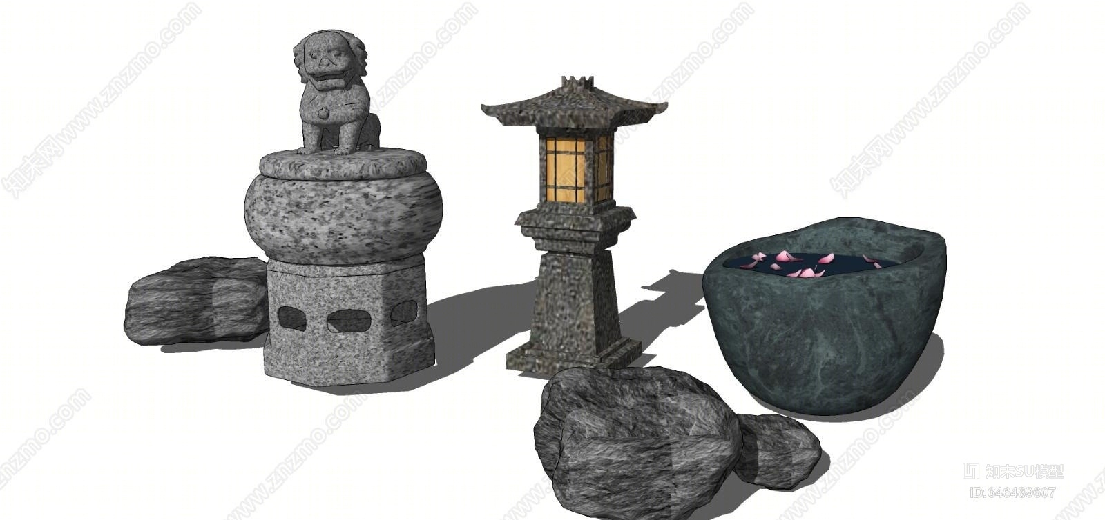 新中式禅意石鼓SU模型下载【ID:646489607】