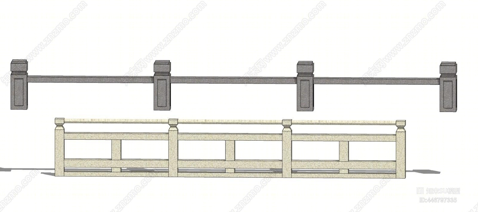 现代石材栏杆SU模型下载【ID:446797335】
