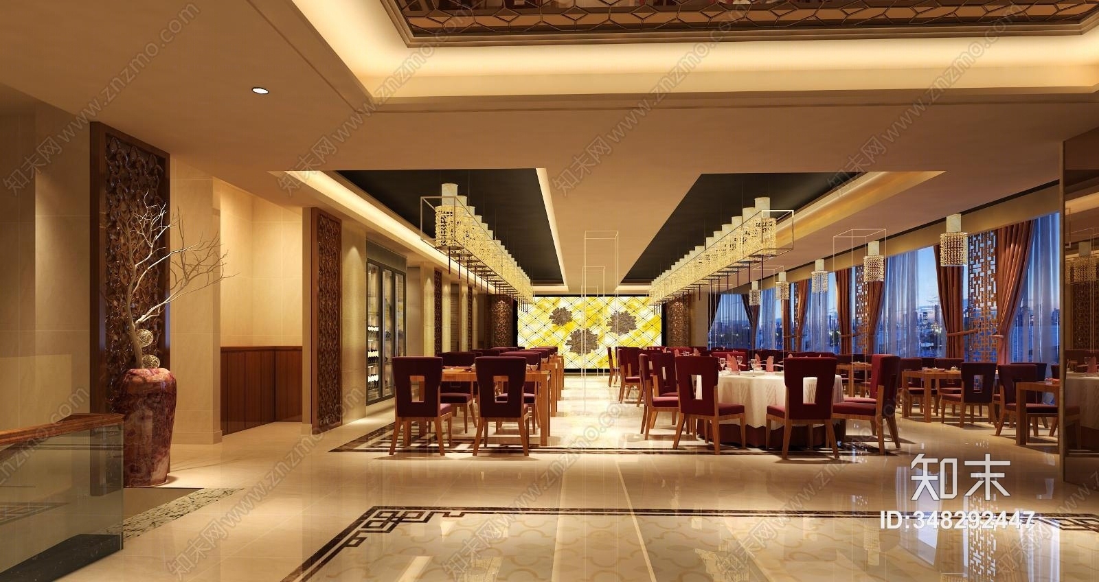 新中式餐厅3D模型下载【ID:348292447】
