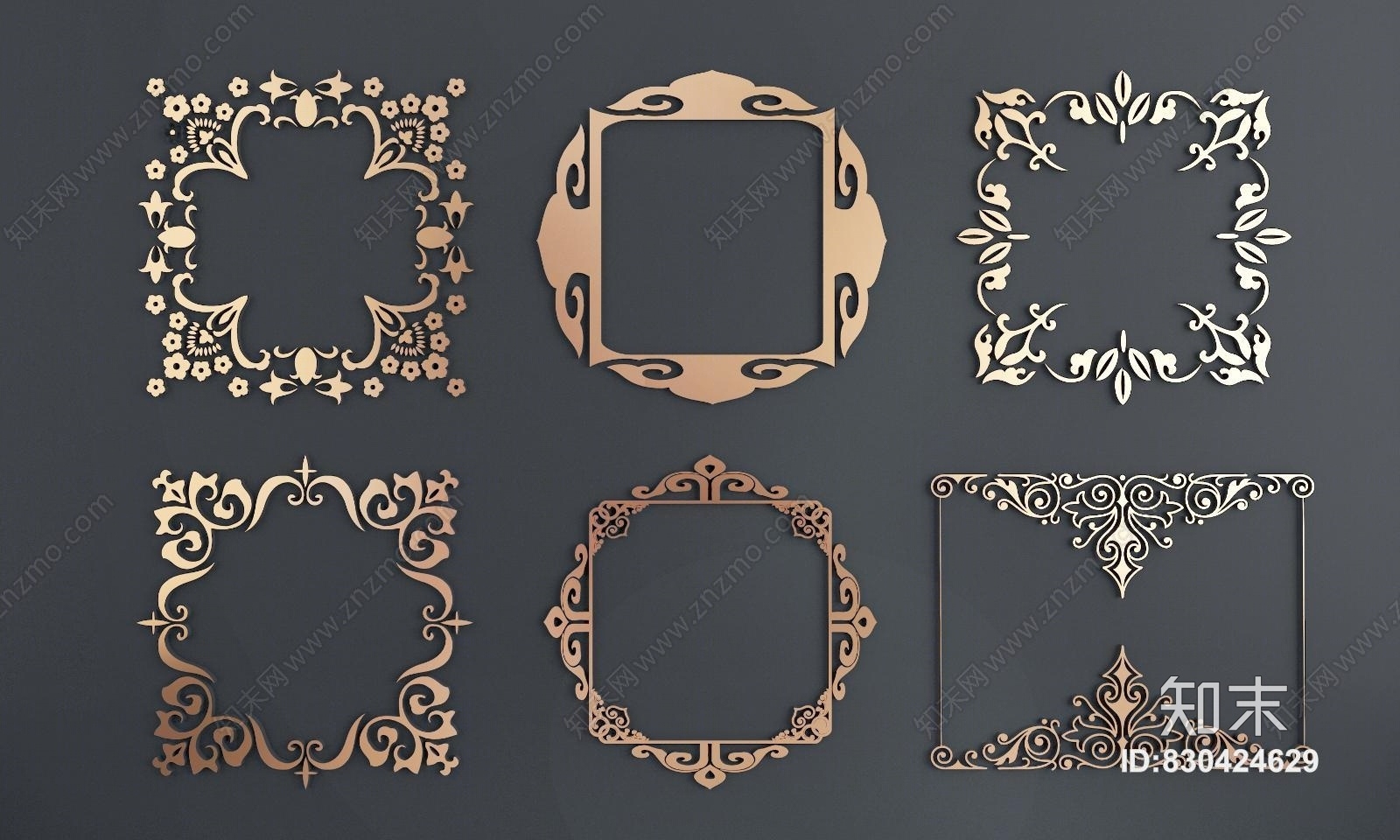 新古典新中式金属镂花花边边框角花角线组合3D模型下载【ID:830424629】