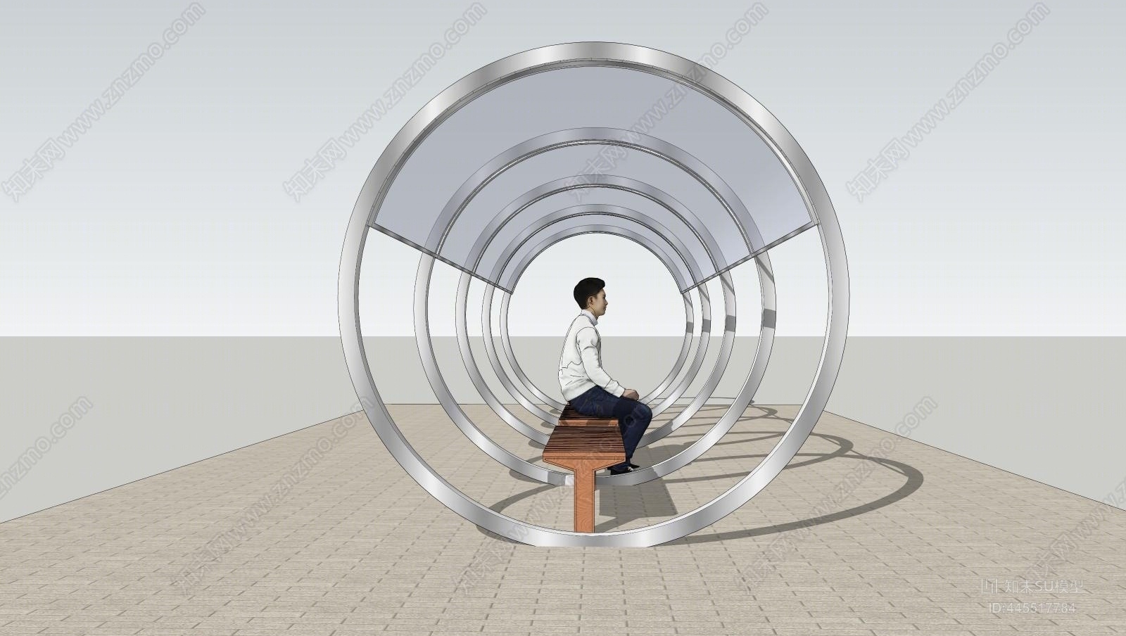 现代圆形玻璃棚廊架SU模型下载【ID:445517784】