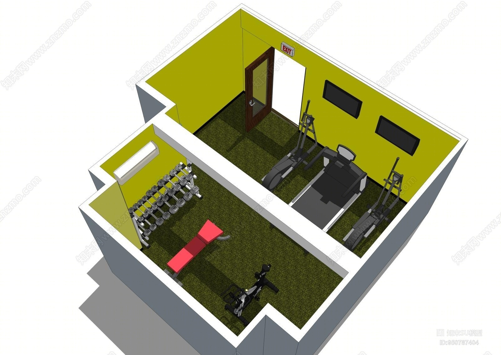 现代风格家居健身房SU模型下载【ID:950787404】