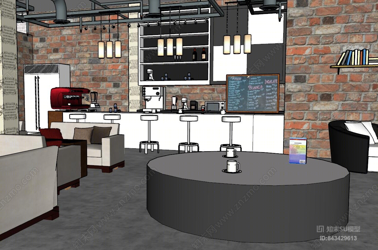 现代风格咖啡馆SU模型下载【ID:843429613】