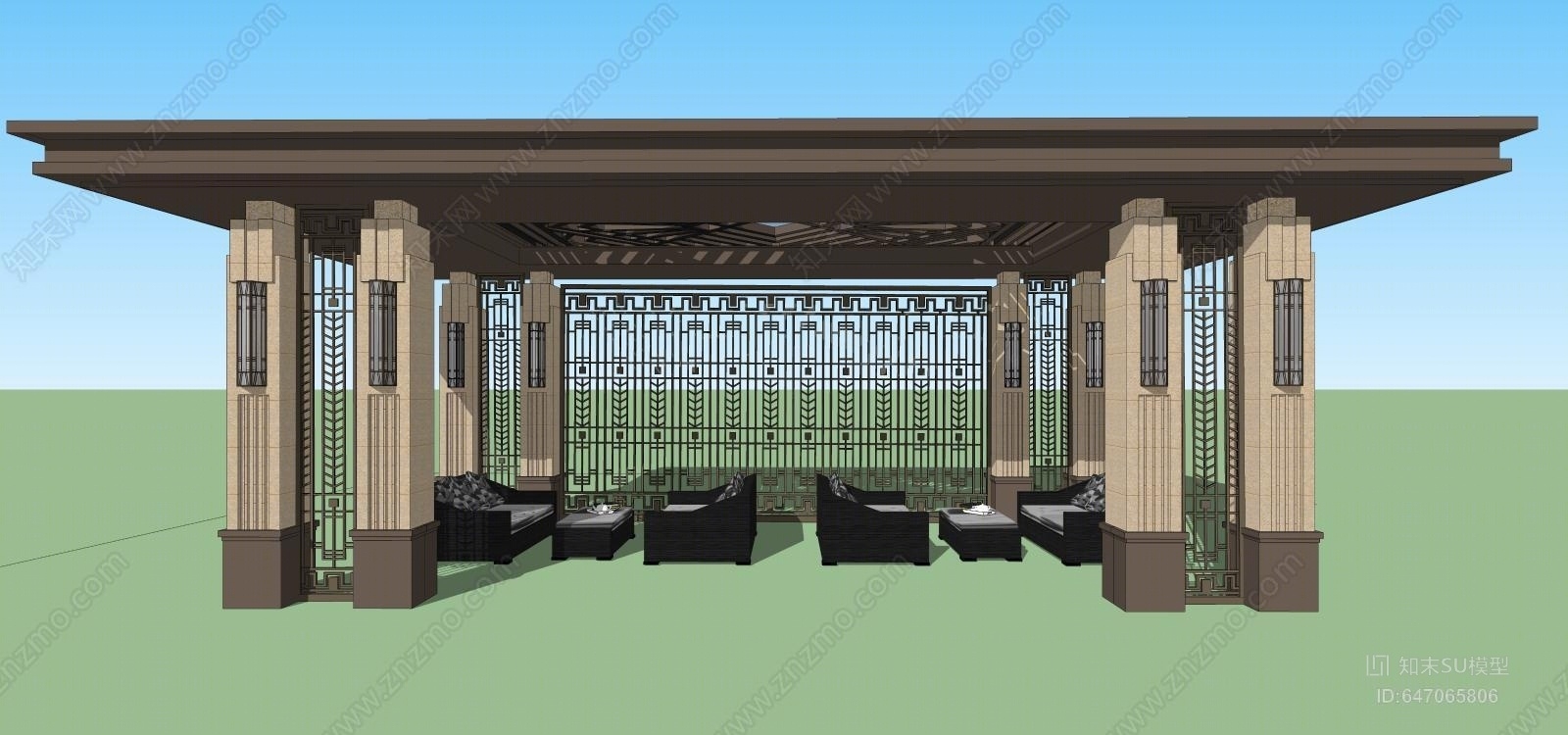 古典会客厅廊亭SU模型下载【ID:647065806】