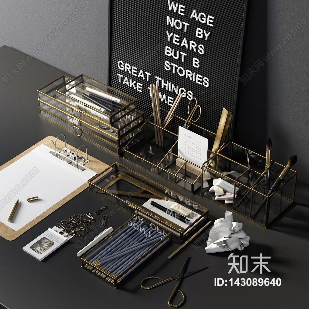 现代办公用品3D模型下载【ID:143089640】