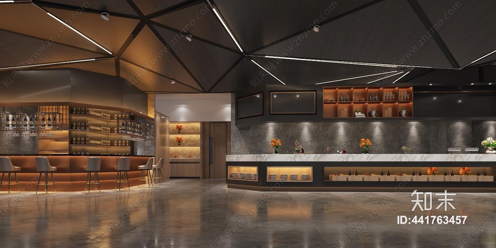 现代酒吧前台自助餐厅3D模型下载【ID:441763457】