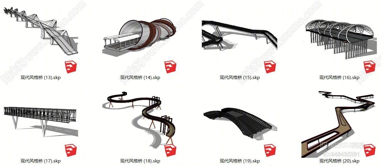 现代风格大桥SU模型下载【ID:948435281】