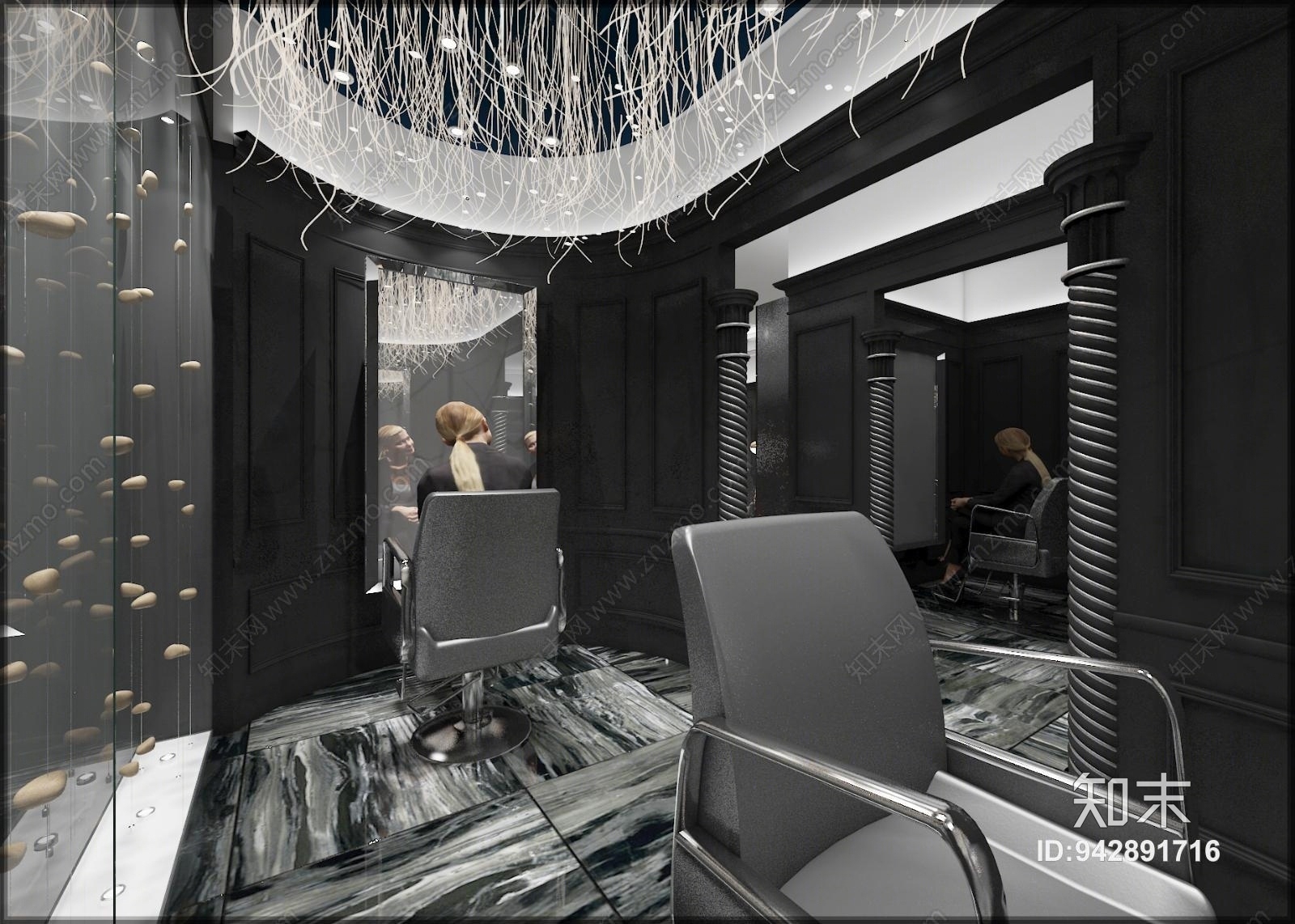 简欧黑白色调个性美发店3D模型下载【ID:942891716】