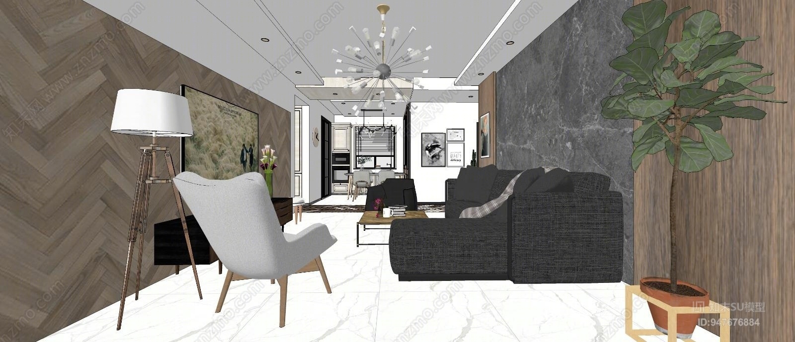 现代简约室内设计SU模型下载【ID:947676884】