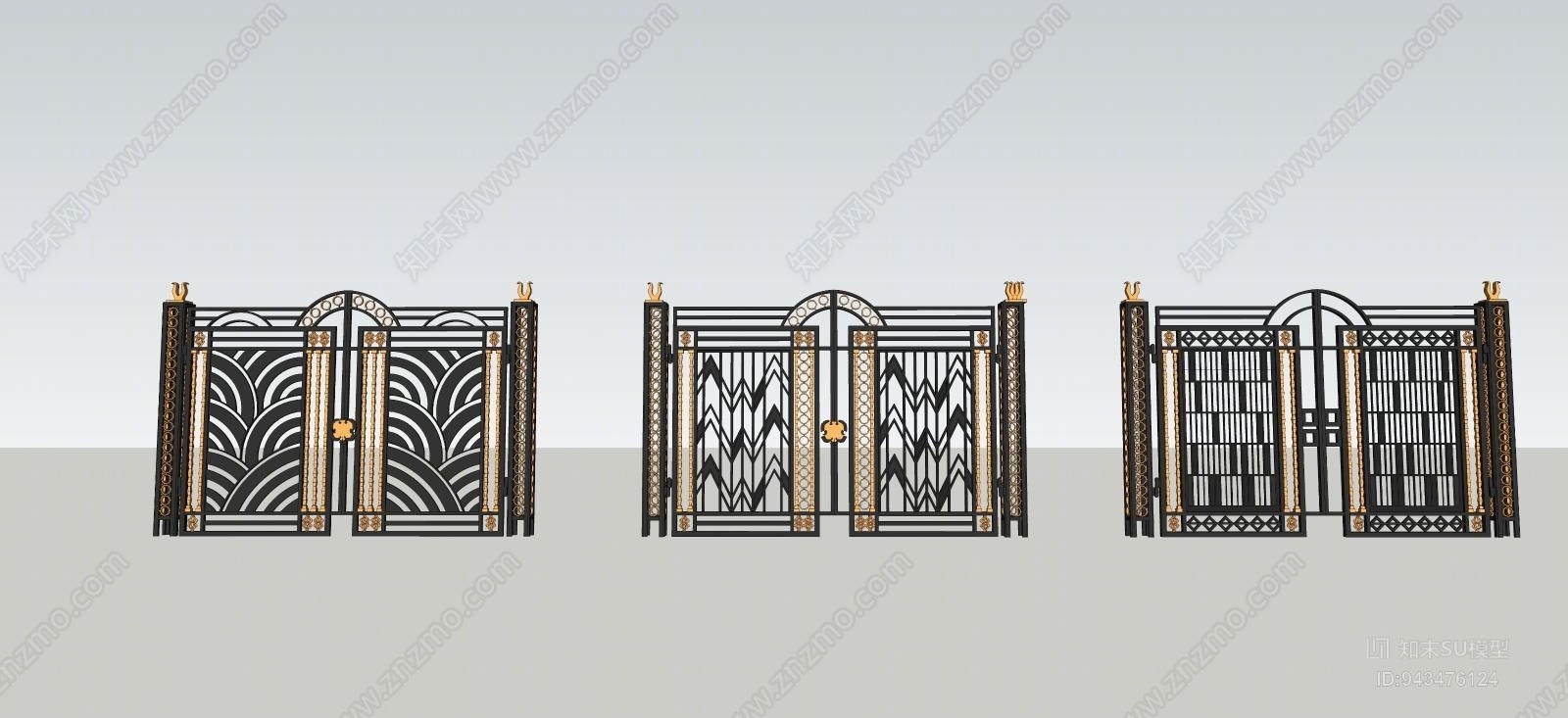 欧式铁艺大门SU模型下载【ID:943476124】
