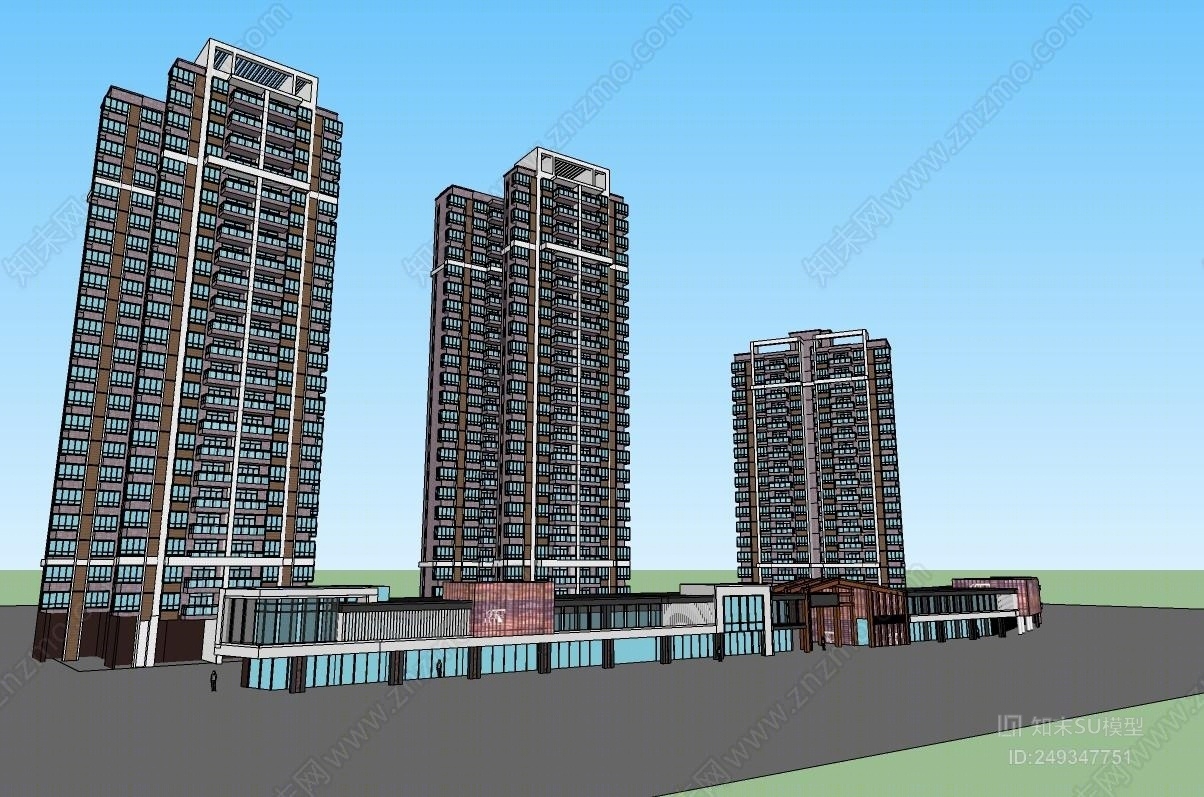 工业风格高层住宅SU模型下载【ID:249347751】