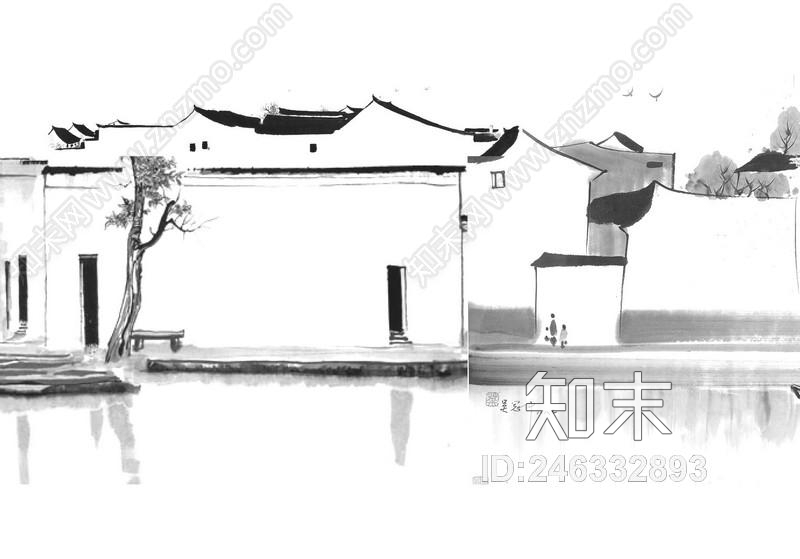 新中式徽派建筑挂画装饰画贴图下载【ID:246332893】