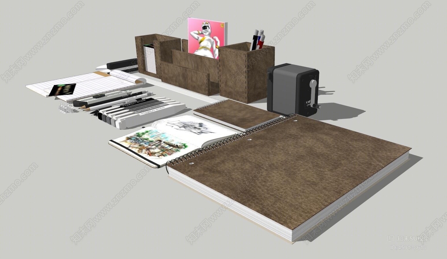 现代风格文具组合SU模型下载【ID:450138618】