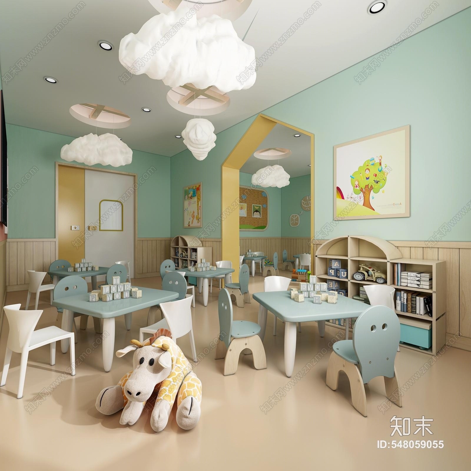 现代幼儿园教室3D模型下载【ID:548059055】