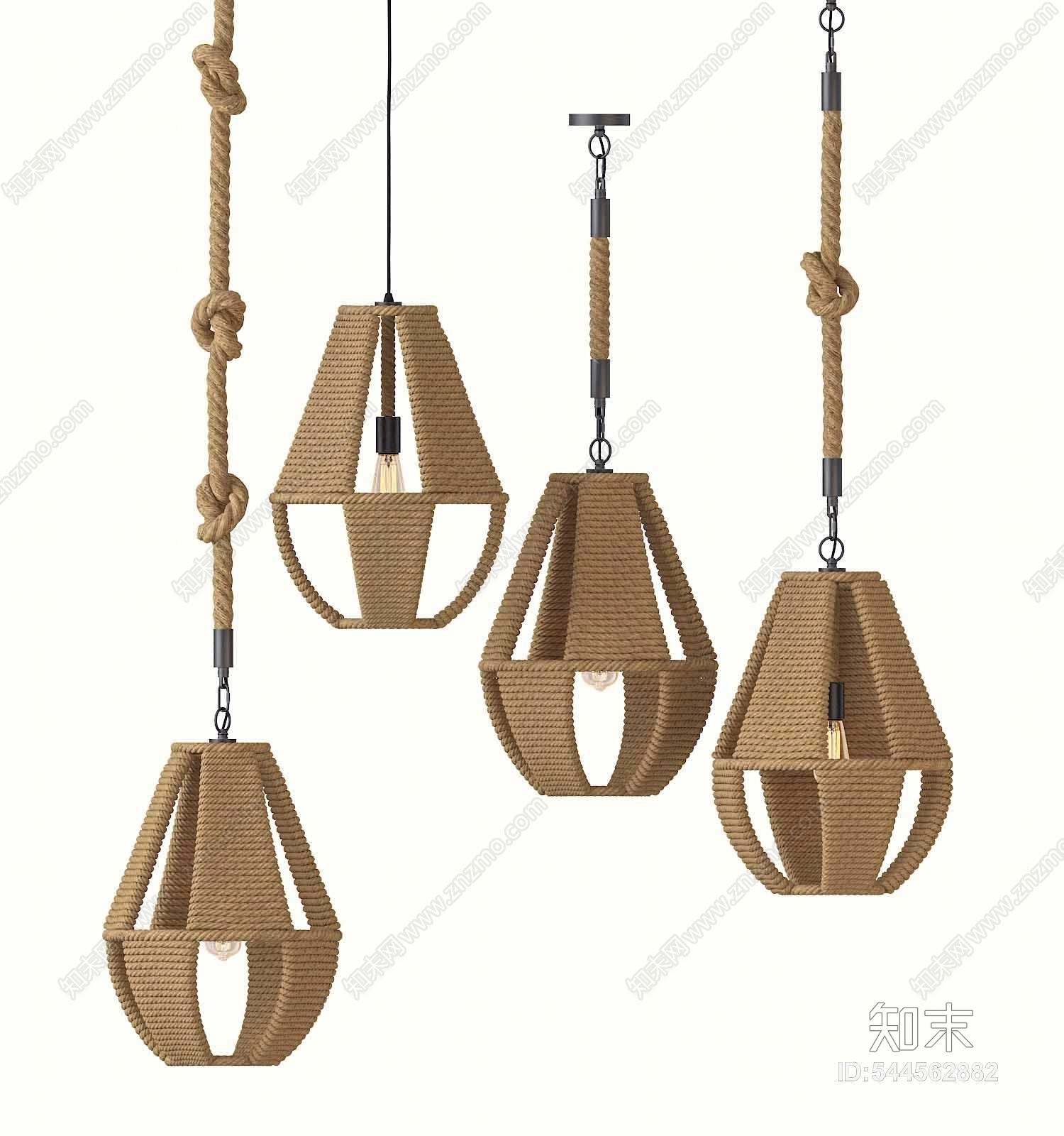 工业风麻绳吊灯3D模型下载【ID:544562882】