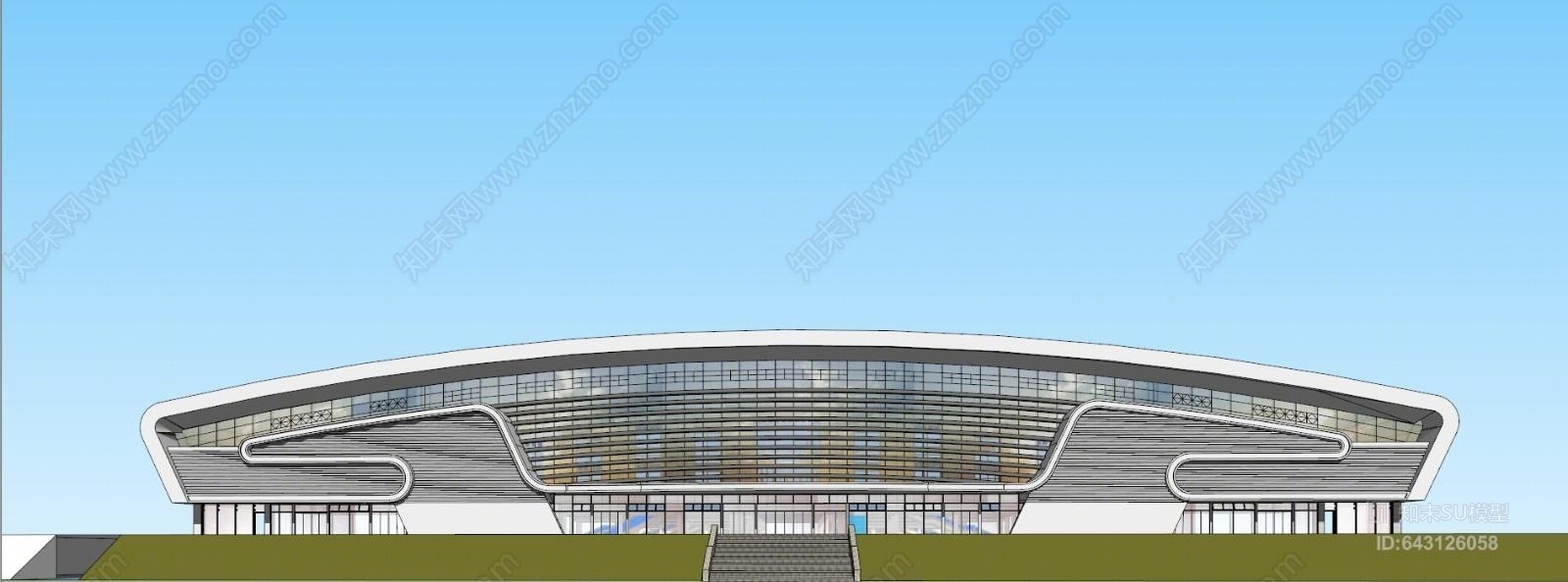 现代火车站建筑SU模型下载【ID:643126058】