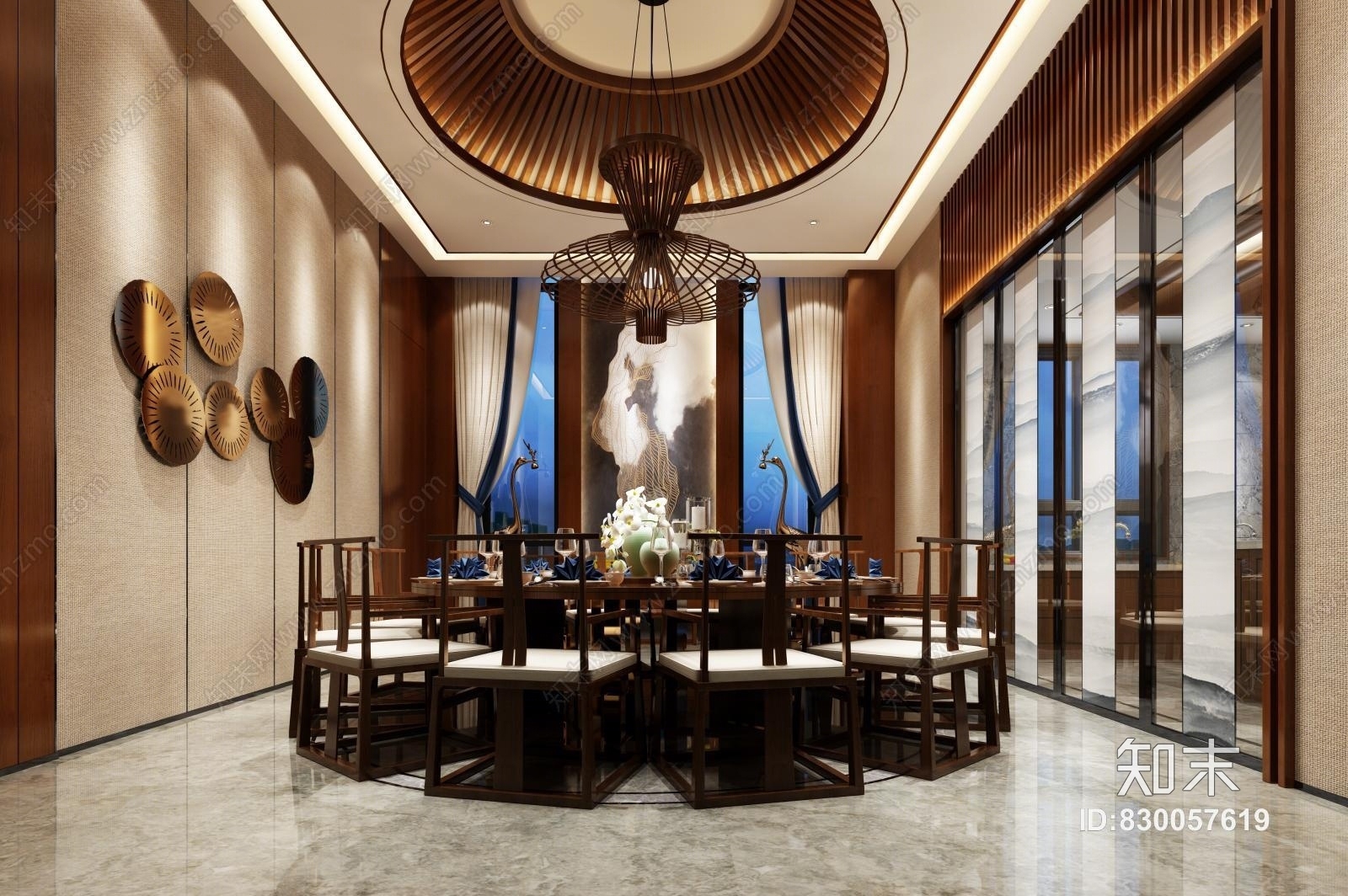 中式别墅餐厅八仙桌3D模型下载【ID:830057619】