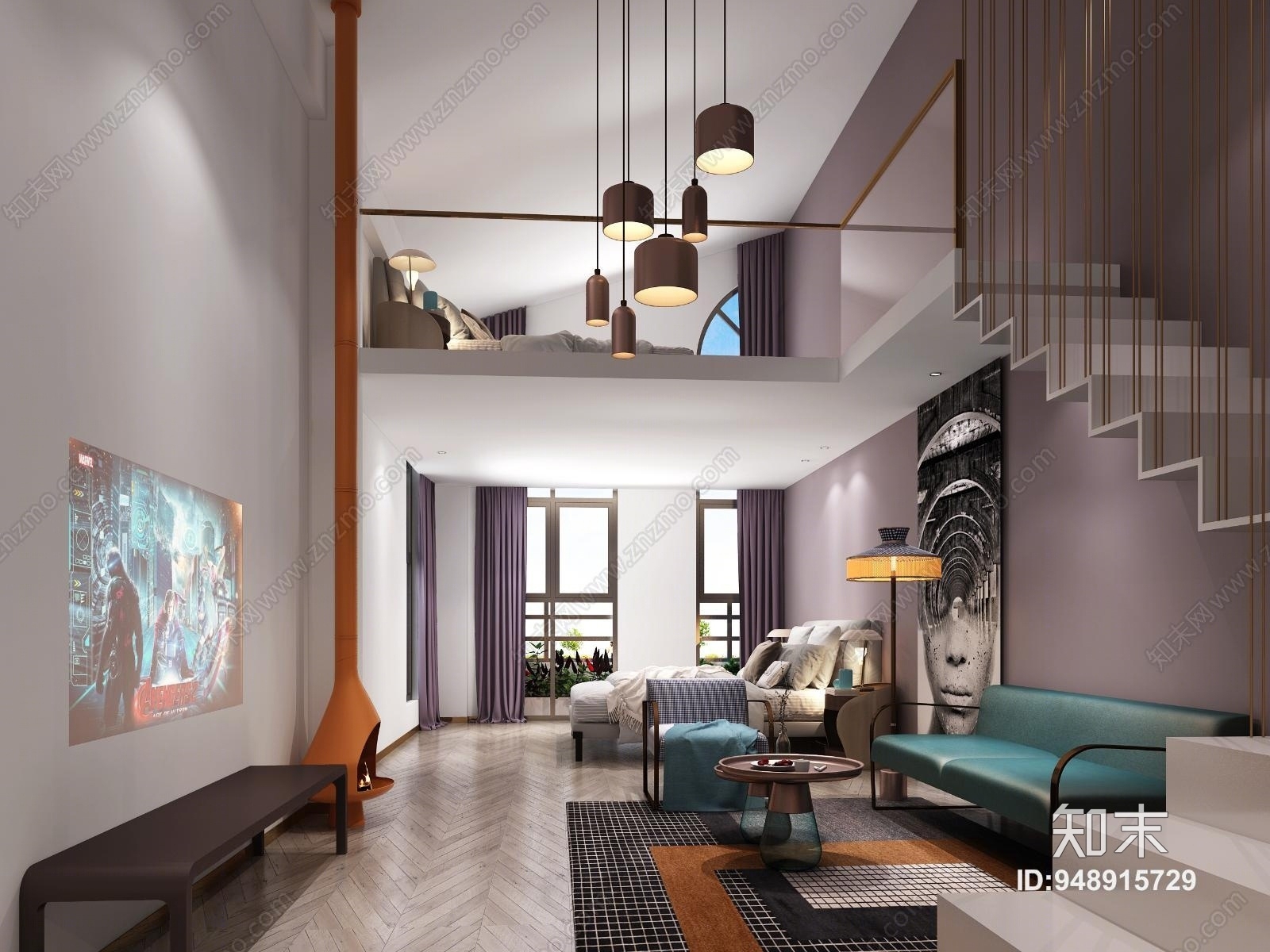 现代民宿客厅3D模型下载【ID:948915729】