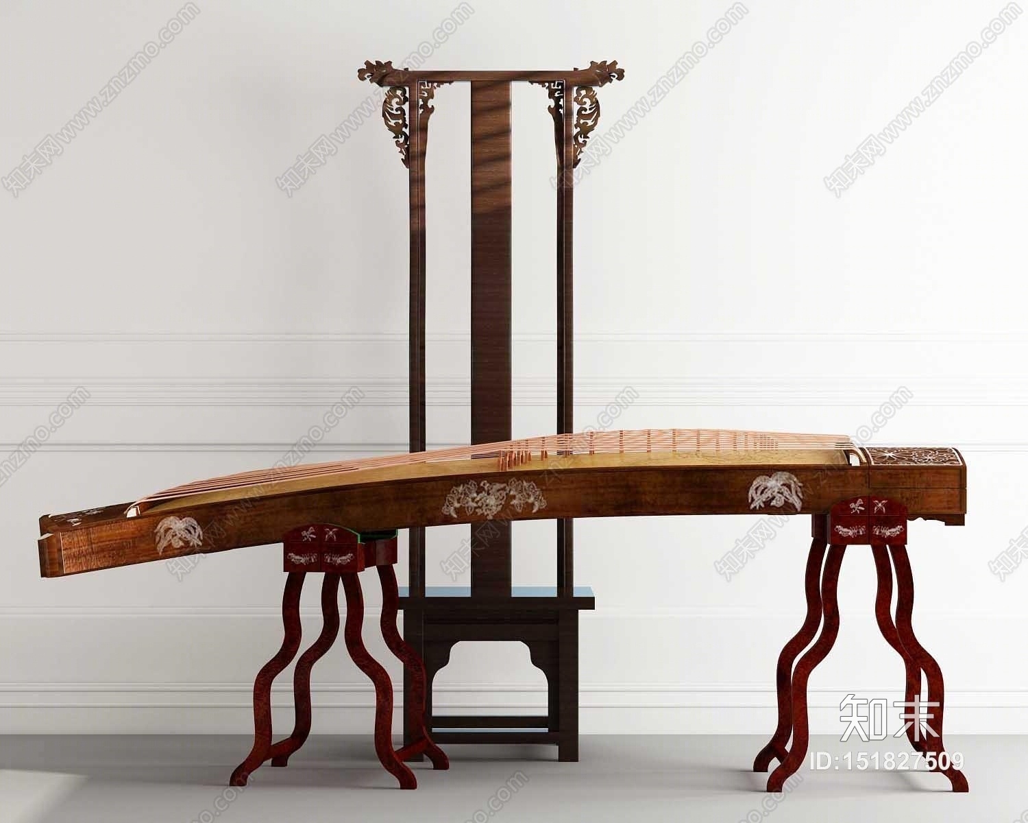 新中式椅子古琴组合3D模型下载【ID:151827509】