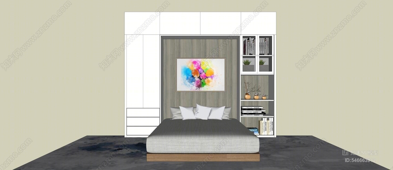 现代多功能床加衣柜SU模型下载【ID:546663912】