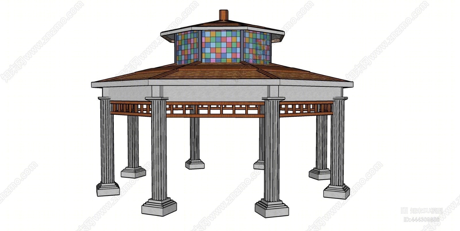 欧式圆形八角亭SU模型下载【ID:444309856】