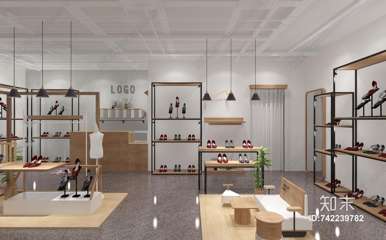 北欧现代鞋店3D模型下载【ID:742239782】