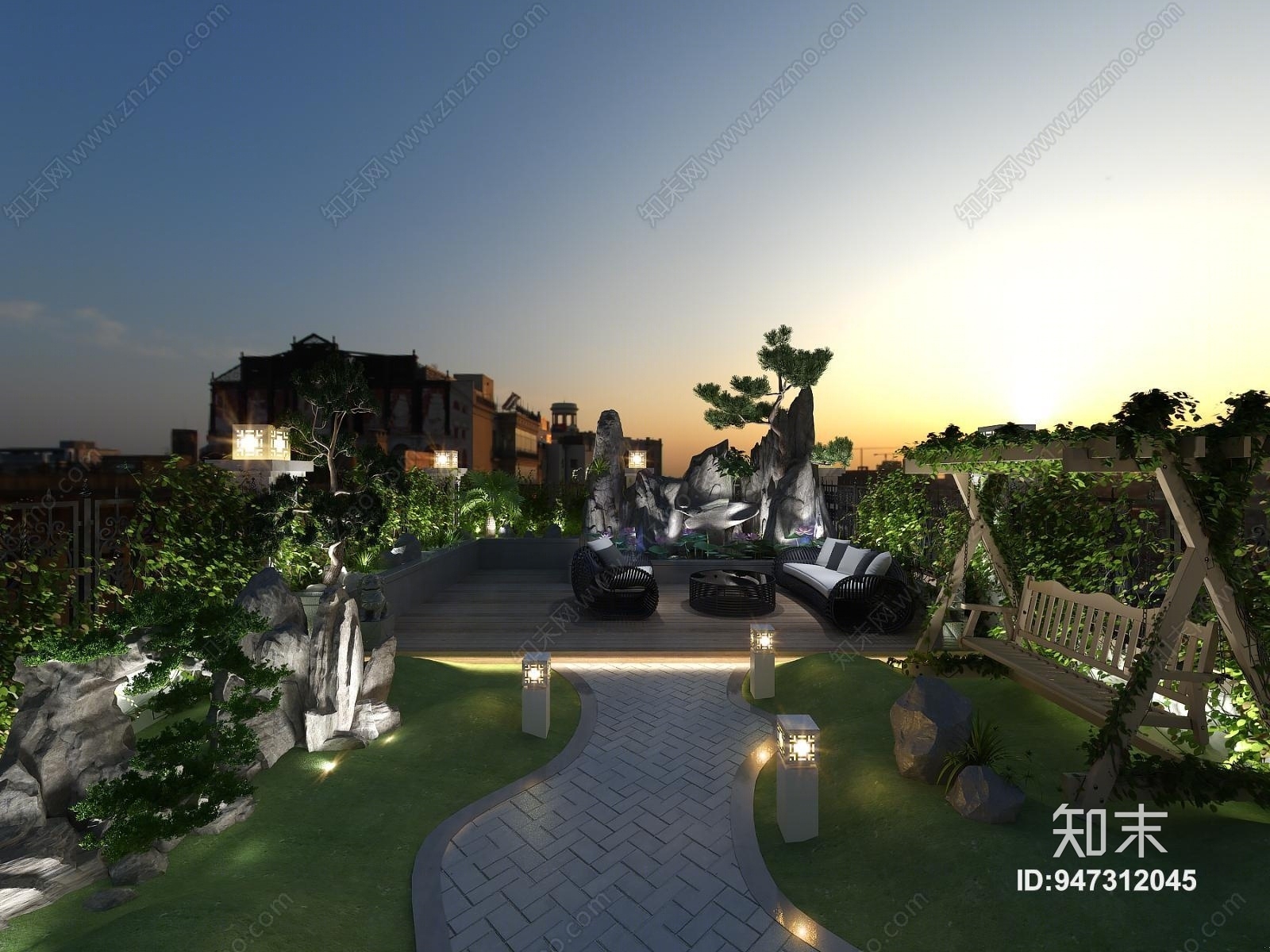 夜景花园3D模型下载【ID:947312045】