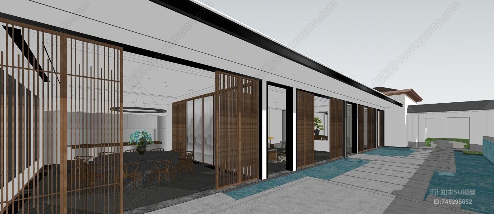 新中式会所独立庭院SU模型下载【ID:745295652】
