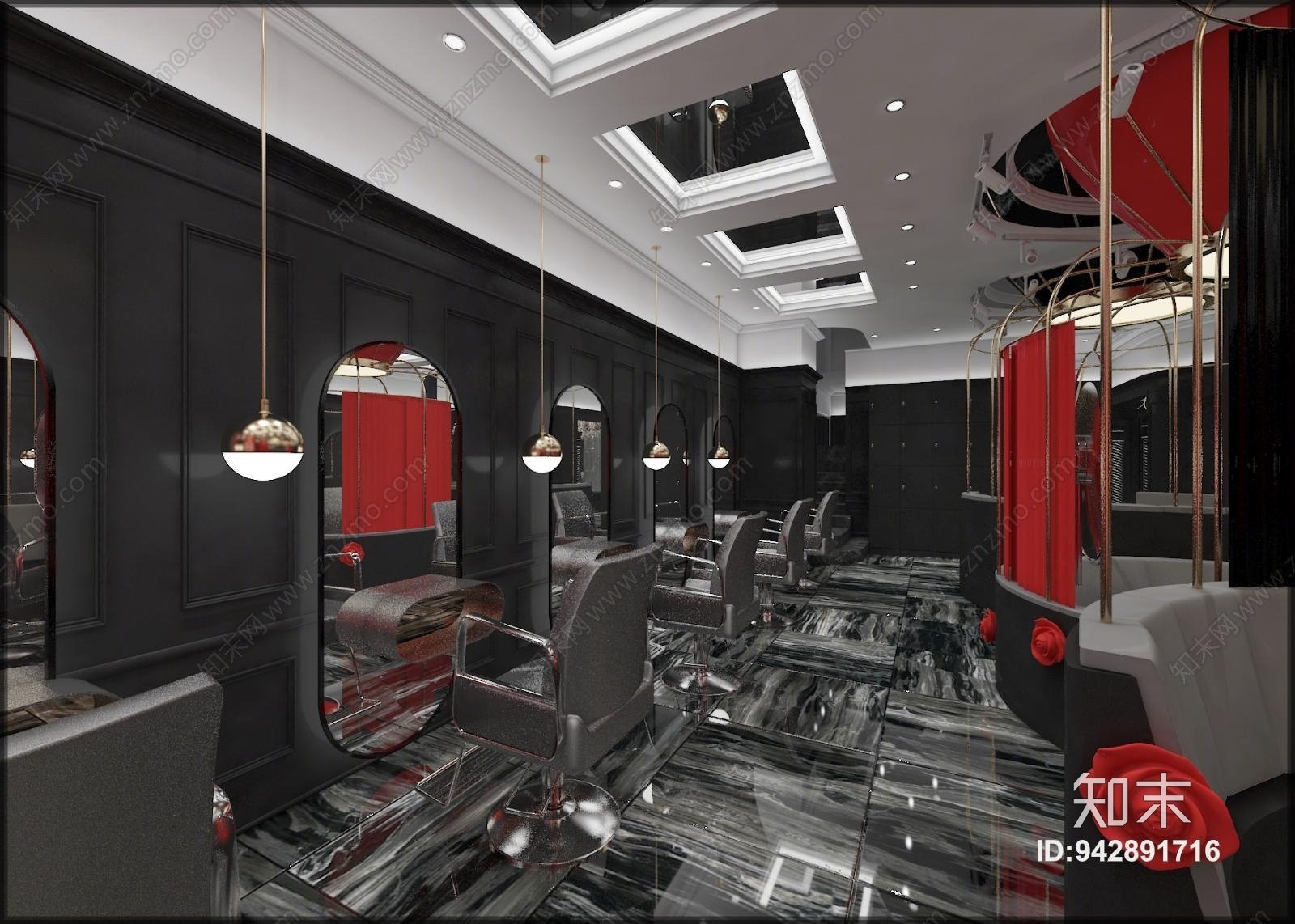 简欧黑白色调个性美发店3D模型下载【ID:942891716】