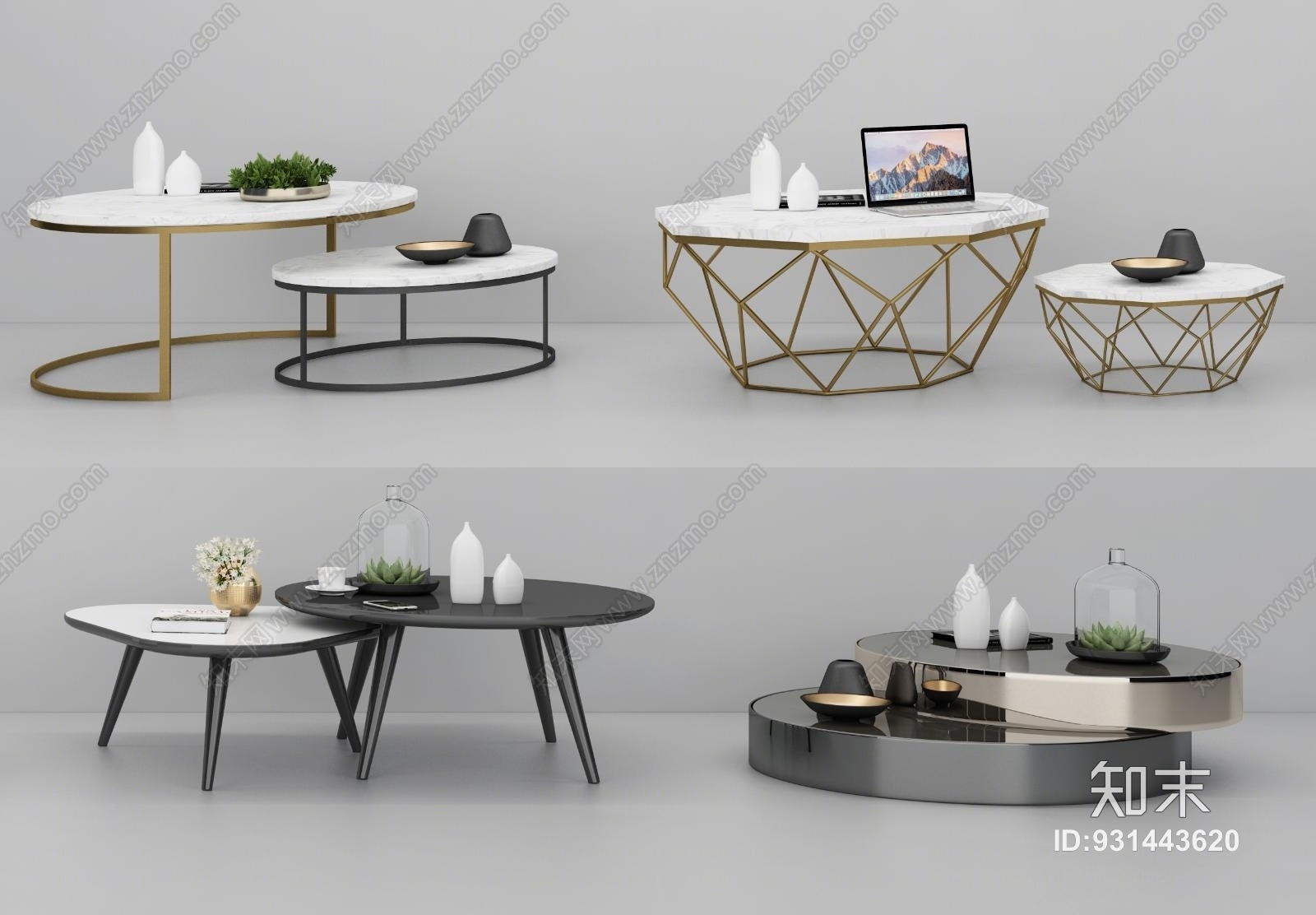 简欧北欧现代茶几组合模型3D模型下载【ID:931443620】